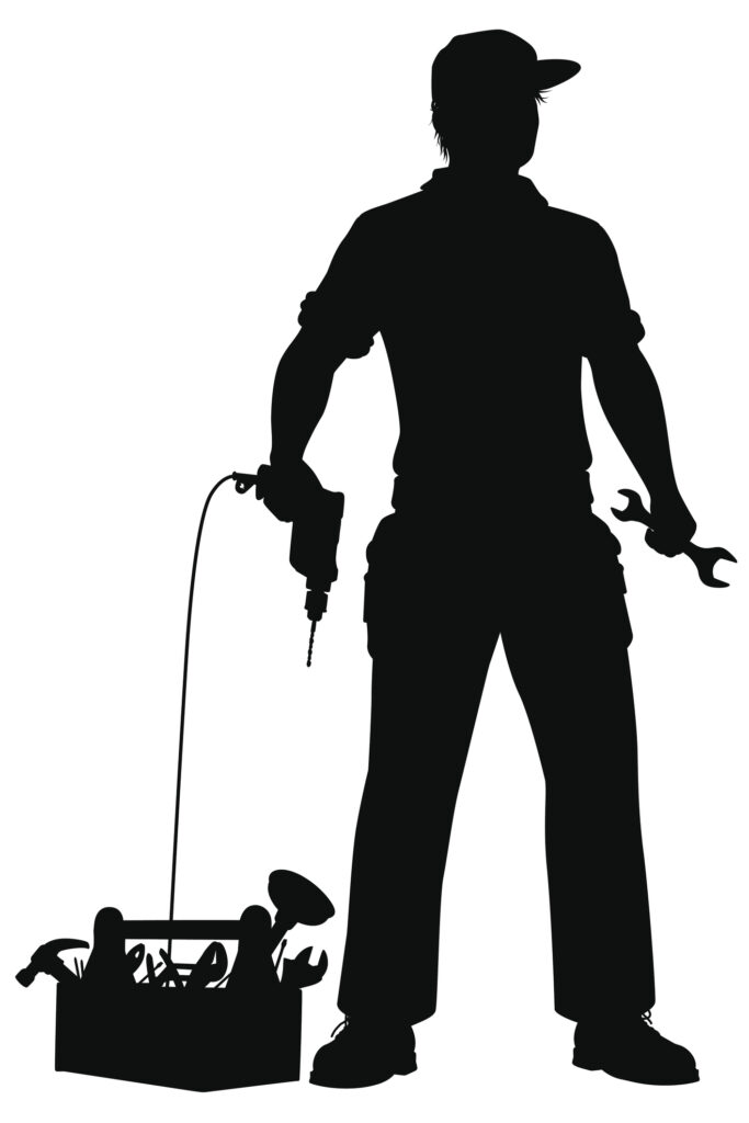 silhouette of a repairman and his tools ready to work